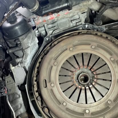 Clutch and flywheel assembly during a transmission repair